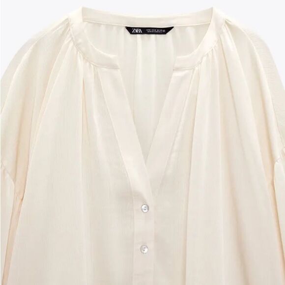 ZARA SATIN EFFECT JACQUARD BLOUSE ECRU - Picture 7 of 10